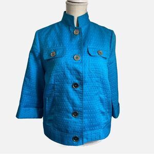 TanJay Women’s Blue Turquoise Boxy Baseball Style Jacket Petite Size 6